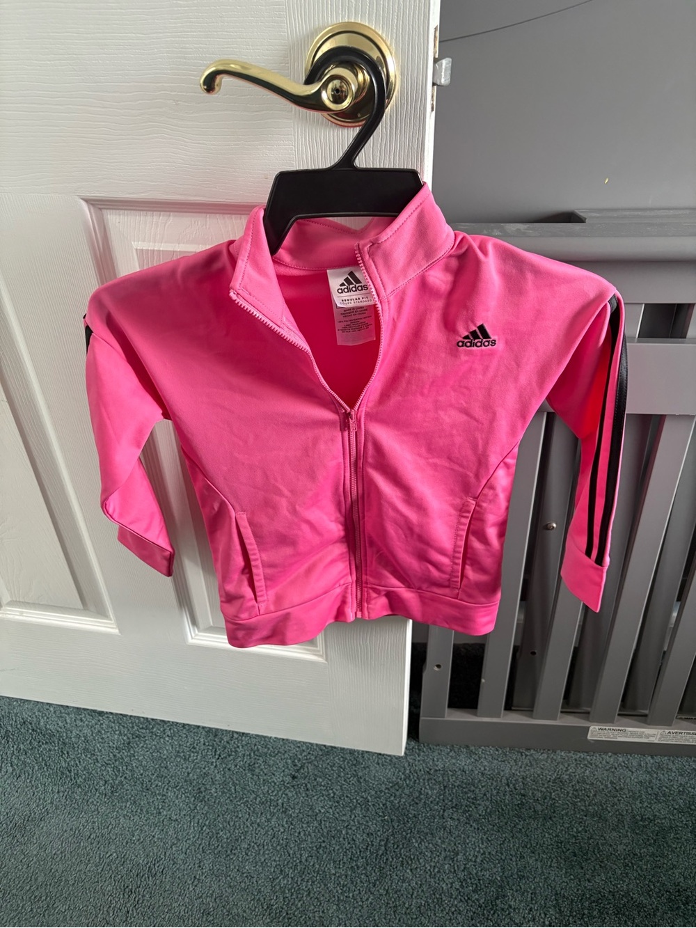 adidas Kids Bright Pink Full-Zip Track Jacket with Black Stripes